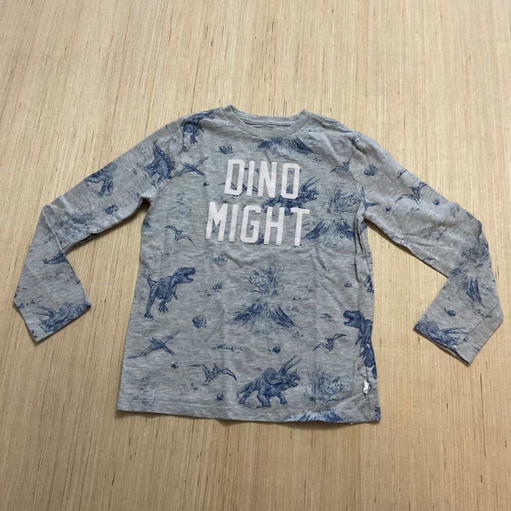 Gap Kids Dino Might Gray Blue Dinosaur Long Sleeve Tshirt Medium
